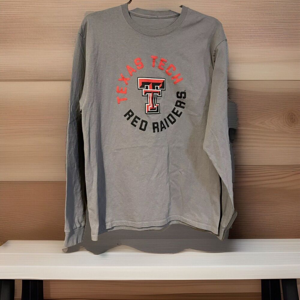 Texas Tech Red Raiders Long Sleeve Shirt Grey NCAA Graphic Double T Logo Tee L